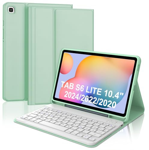 WAVATA Clavier pour Samsung Galaxy Tab S6 Lite 10.4 Pouces 2024/2022/2020, Étui Clavier pour Tab S6 Lite Bluetooth Magnétique Amovible Français AZERTY Layout, Vert Clair