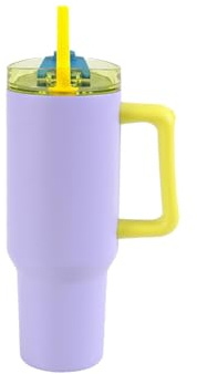 IDRINK - Tumbler Thermosflasche für unterwegs, 1,2 l mit Griff und Strohhalm (Violett)