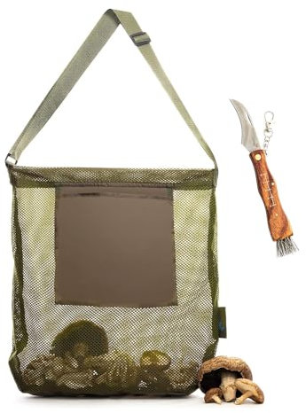 Richeyty -Sammelset, Pilzbeutel und Pilzmesser mit Bürste, Tragbare Wildpilz-/Morchel-Sammeltasche, Pflücktasche