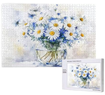Puzzle 2000 Teile Erwachsene, Blume Puzzle Weiß Muster Design, Groß Holz Jigsaw 99x70cm Size mit Geschenkboxverpackung for Wanddeko Wohnzimmer, Geschenke für Frauen, Geschenke für Männer,Model955