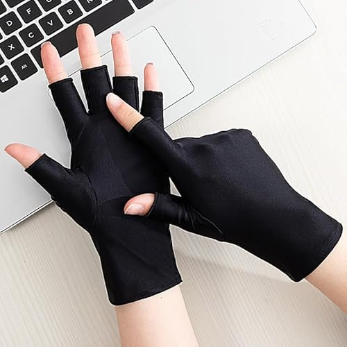 2 Pairs UV Gloves for Gel Nail Lamp,Professional UPF50+ UV Protection Gloves for Manicures,Art Skin Care Fingerless Glove for Women Protect Hands from Sun and Nail Dryer Harm,Black