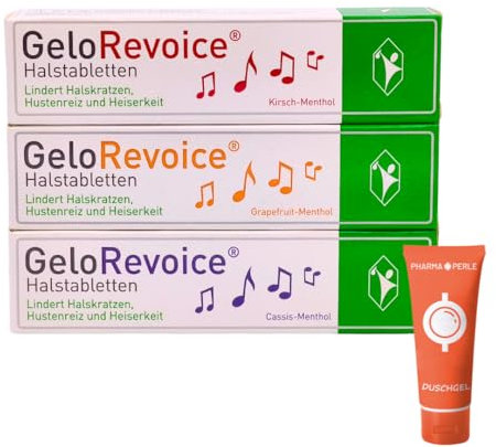 GeloRevoice Halstabletten Bundle - 3x 20 Stück, Kirsch-Menthol, Cassis-Menthol, Grapefruit-Menthol I Bei Halskratzen, Hustenreiz, Heiserkeit I ab 6 Jahren I Spar-Set plus Pharma Perle (3x 20 Stk.)
