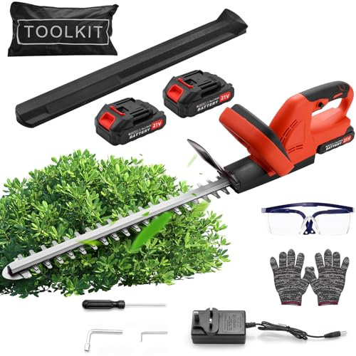 Taille-haie à Piles Professionnel 21 V, Taille-haie électrique avec Batterie, Longueur de Coupe de 51 cm, Espacement des Dents de 15 mm Double Lame de Coupe, Ciseaux à Gazon à Batterie Ciseaux à