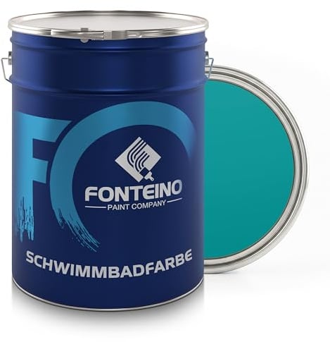Fonteino Schwimmbadfarbe Poolfarbe Schwimmbeckenfarbe Beton Türkisblau 10L | 1K Poolbeschichtung für Betonbecken, Chlorkautschukfrei, Geeignet für Zement & Stahl & GFK, Wasserbasiert, Geruchsarm