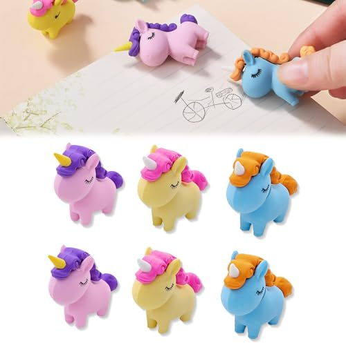 GGUFAY Radiergummi Set, Einhorn, Mitbringsel Kindergeburtstag Posten, Für Kinder Schulbedarf Schreibwaren, Coole Sachen, 6 Stück