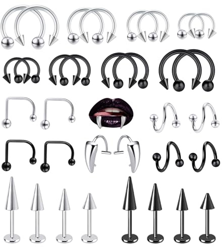 FIRSAUKI Lip Rings 16G Snake Bite Piercing Labret Jewelry Monroe Barbell