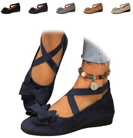 Women's Comfortable Arch Support Wedge Slip-On Shoes, Lightweight Leather Shoes Low Heel Wedge Casual Work Ballerina Court Shoes
