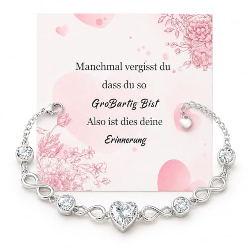 Armband Damen Silber Gold Infinity Herz - Bracelet mit Infinity Herzform Zirkonia Charms, 14K Vergoldet Runder Unendlichkeit Armkette Verstellbar, Kleines Geschenk für Frauen Geburtstag Jahrestag