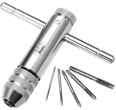 Kisangel Llave de Carraca Ajustable con Mango T para Machos de Roscar M3-M8 Herramienta Manual Compacta y Ligera para Montaje Reparación y Fabricación