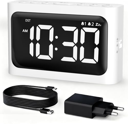 Digitaler Wecker für Schlafzimmer, 2 Weckalarme, voll dimmbares Display,DST | 4.8 LED-Display für Nachttisch, einstellbare Lautstärke, Batterie Backup, Einfache Bedienung für Senioren,Kinder,Jugendliche