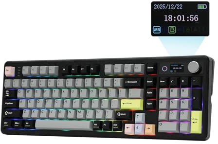 EPOMAKER TH99 PRO 96% Mechanische Tastatur mit Bildschirm & Knopf, Kabellose Gaming-Tastatur RGB, 2,4 GHz/BT, Hot Swap, Custom Driver, Gasket, 10000 mAh, für PC/Mac (Schwarz, Creamy Jade Schlater)