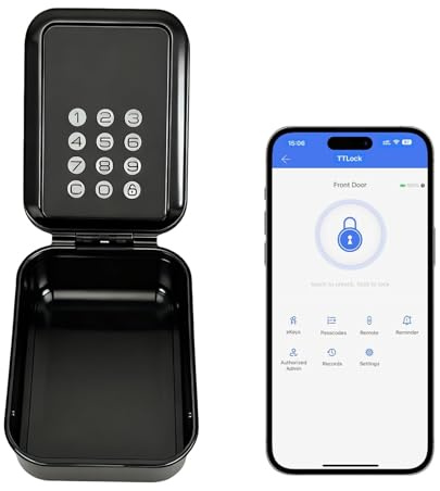 TECKZOON Smart Lock Box Coffre-fort à clés avec câble de charge et 4 vis de montage, Bluetooth mural, prise en charge de l'application TTLock, 3 méthodes de déverrouillage, idéal pour les maisons, les