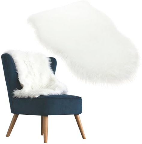HO-SFSM Faux Lammfell Schaffell Teppich, Kunstfell Teppich Weiß | Longhair Fell Lammfellimitat Carpet 60x40 cm für Stühle, Sofa, Schlafzimmer
