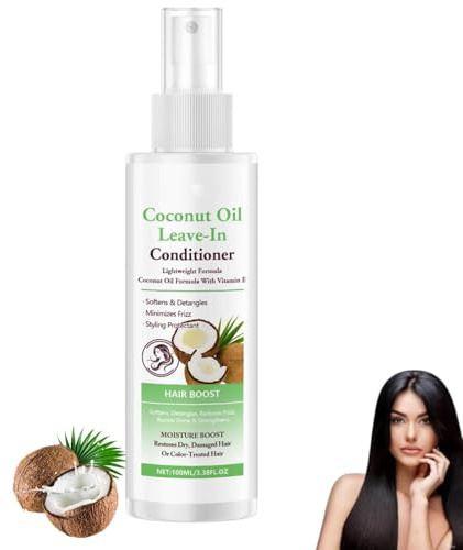 Coconut Oil Leave-In Conditioner with Keratin, 100ml, Leave in Haarkur für Bessere Kämmbarkeit und Glanz, Haarpflege ohne Ausspülen, Anti Frizz Spray mit Hitzeschutz