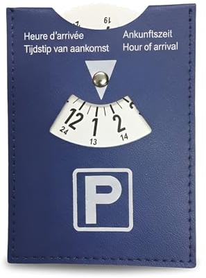 BAUCH Disco Orario in Pelle Sintetica Blu, 11x15cm Disco Parcheggio Multilingue, Per Auto & Camper