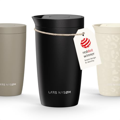 LARS NYSØM Thermo Kaffeebecher to go 350ml | Travel Mug 0,35L isoliert | Quick-Press-Trinkdeckel | Auslaufsicherer Edelstahl Thermobecher für Kaffee und Tee unterwegs (Carbon Black, 350ml)