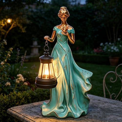 Feengarten Outdoor-Figuren Lichter, Blattengel Mädchen Statuen mit Solarlaterne und Vogel, rustikale Heimdekoration, für Terrasse, Balkon, Hof, Kunst, Rasen, Ornamente, Einweihungsgeschenke für Frauen