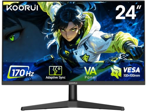KOORUI 24 Inch Gaming Monitor, 170Hz, Full-HD 1080P, VA | Adaptive Sync, VESA Mountable, HDMI/VGA, Low Blue Light, 99% SRGB G2412V