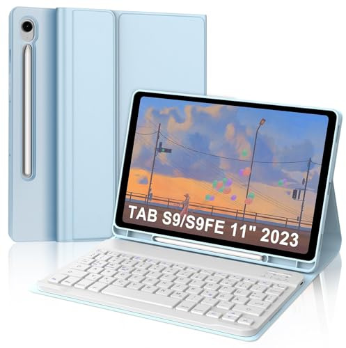 Hülle Tastatur für Samsung Galaxy Tab S10 FE/ S9 FE/ S9 11 Zoll, Blau | Bluetooth Magnetische Tastatur für Samsung Galaxy Tab S10 FE/ S9 FE/ S9, Deutsches QWERTZ Layout