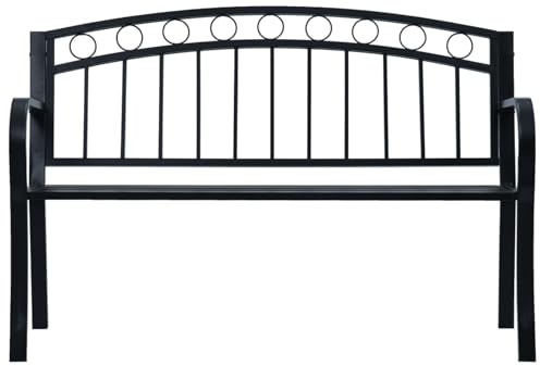 Mengtu Gartenbank aus Stahl, schwarz, 125 x 53 x 84 cm, für Garten und Terrasse 47945