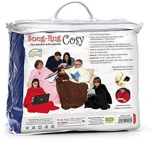 Snug Rug Cosy Blanket With Sleeves GENUINE SnugRug Sleeved Blankets Super Soft 160gsm Fleece Soft Fabric Oversized Sleeves and Pouch Pocket Adults Size (Navy)