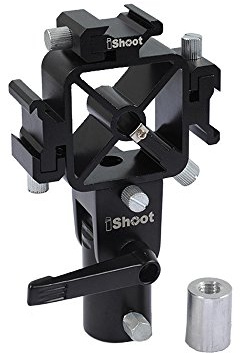 Metal Tri-Hot Shoe Mount Speedlight Flash Bracket Holder-2 Umbrella Hole for Light Stand Camera Tripod Softbox Diffuser
