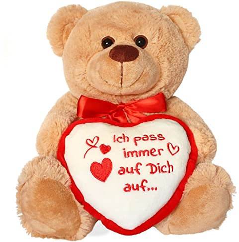matches21 Teddybär mit Herz/Herzteddy Ich Pass Immer auf Dich auf Hellbraun/beige 25 cm Kuscheltier Schmusetier Geschenkidee