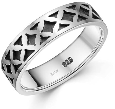 MATERIA Damen Herren Ring Netzmuster 925 Silber antik 5mm #SR-118, Ringgrößen:57 (18.1 mm Ø)
