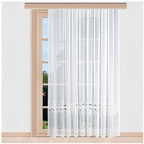 SeGaTeX home fashion Traumhafter Stickereistore Emilia mit 2 Stickkanten aus Plauener Spitze und Reihband Fertiggardine Langstore 245 x 300