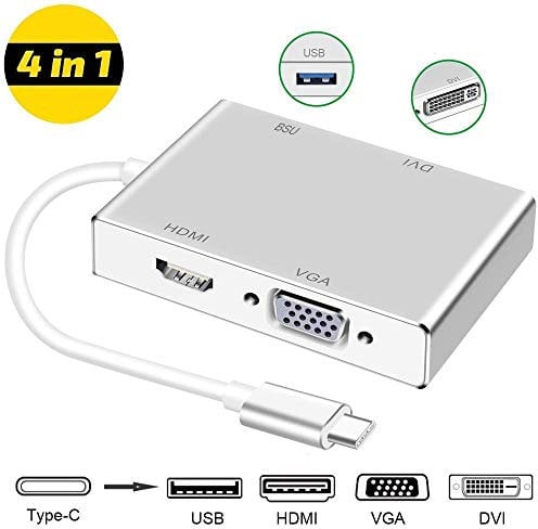 faersi 4K Typ C zu HDMI Adapter, USB-C 3.1 auf HDMI DVI VGA USB 3.0 USB Hub Multiport Adapter kompatibel mit MacBook/MacBook Pro/Chromebook Pixel/Samsung Galaxy S8/S8 Plus zu HDTV/Monitore/Projektor