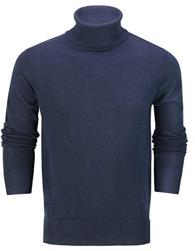 Xposed Mens Roll Neck Jumper Soft Cotton Fine Knitted High Turtle Polo Pullover Top[JUMPER-G1808,2XL,Navy]