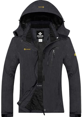 GEMYSE wasserdichte Berg-Skijacke für Frauen Winddichte Fleece Outdoor-Winterjacke mit Kapuze (Graphitgrau,L)