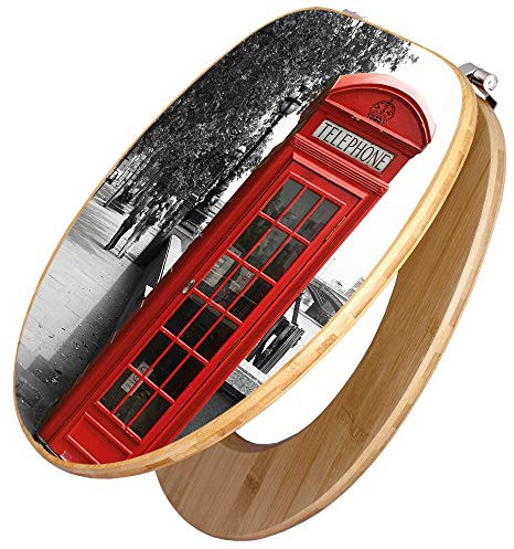 banjado Design WC Sitz Bambus 45x37,5cm / Toilettendeckel Holz/hochwertiger Toilettensitz/Bambus-Toilettendeckel für alle gängigen Toiletten - London Red Telephone