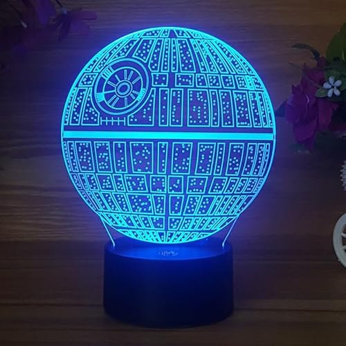 Xdorra Death Star 3D Illusion Lights - 7 Color Changing 3D Optical Illusion Night Decor - R2D2 3D Art Home Decorative Lamp - Amazing Visual Star Wars Gift