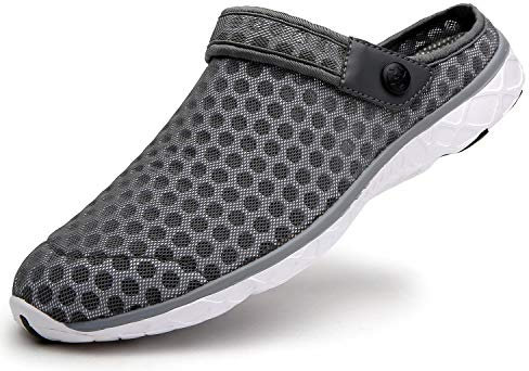 Eagsouni Mens Womens Breathable Mesh Slippers Beach Sandals Garden Clogs Hollow Out Outdoor Sports Casual Summer Shoes, 8 UK, E Deep Grey