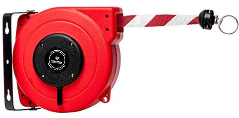 Flexibarrier Sicherheitsbarriererolle (18m) - Hochleistungsgurt (Rot/Weiß) Einziehbar Absperrband/Wandhalterung mit Gurt
