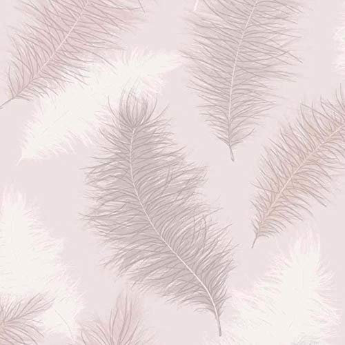 Sussurro Large Feather Wallpaper Blush Pink Grey Silver Glitter Embossed Matt