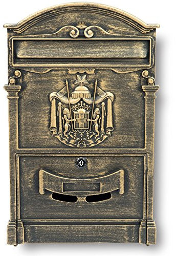 Verda Briefkasten Postkasten Retro Antik Vintage Wandbriefkasten Mailboxen Aluguss Modellwahl [40 x 25,5 x 9cm] Klassischer Antiker Metallbriefkasten (SN3663-3 Antik Gold)