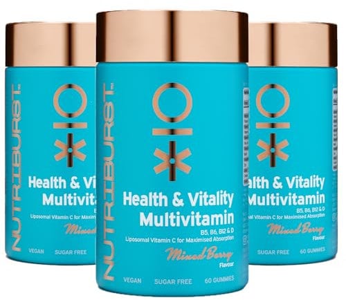 Nutriburst - Vegan Multivitamins Gummy Vitamin C B5 B6 B12, D - Multi Pack 3 x 60s Chewable Gummies - Sugar-Free Supplement - Healthy Nutrition Suitable for Vegetarians & Vegans