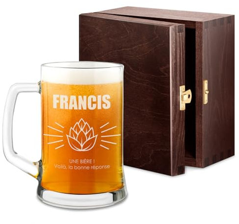Maverton Chope à Bière Gravée - Contenance : 50 cl – Verre à Bière Personnalisé avec Anse - Souvenir pour les Amateurs de Bières – Cadeau Anniversaire Homme - Idee Cadeau Homme - houblon