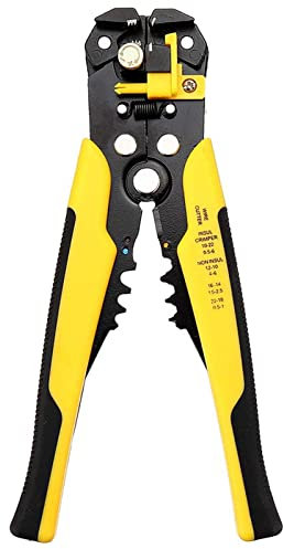 RZJZGZ Automatic Wire Stripper 10-24 AWG, 0.2-6.0mm² 3-in-1 Self-Adjusting Wire Cutter, Automatic Cable Stripper, Cable Stripper and Terminal Crimper (Yellow)