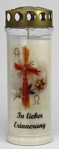 Grablicht, Grabkerze mit Spruch und Motiv, Größe 21x7,5 cm - 3726 - Brenndauer ca. 7 Tage – Trauerkerze mit Spruch.