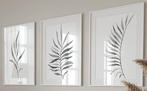 Eviepops Prints Grey Ferns Botanical Leaves Set of 3 Unframed Prints, Abstract Tropical Plant Decor, Living Room Bedroom Bathroom Wall Art Poster Home Decor, Plant Leaves (A3)