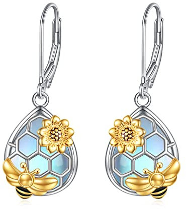 YFN Bienen Ohrringe Damen 925 Sterling Silber Mondstein Ohrringe Biene hängend Honig Bienen Ohrhänger Bienen Schmuck für Damen Mädchen Hummel Bienen Geschenk für Kinder Tochter Mutter