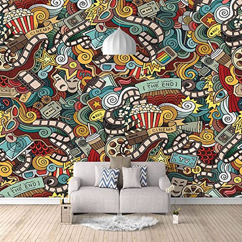 Wallpaper 3D Wall Mural Self-Adhesive Mural Multiple Size Cinema Popcorn Drink Cartoon Wallpaper Mural Self-Adhesive Photo Wallpaper Cafe Restaurant Wall Stickers Modern Art Poster 400 x 280 cm (WxH)
