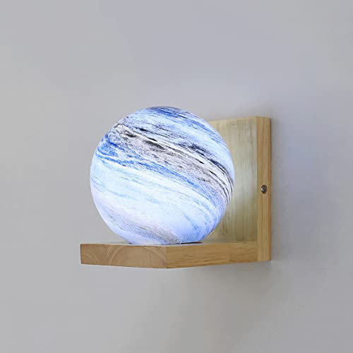 Jadssox Nordic Holz Wandleuchten Globe Glas Wandleuchte Planet Kinderzimmer Wandleuchte, Kinderzimmer Nachtwandleuchte Leuchten E27 Kopfteil Lampen für Kinderzimmer