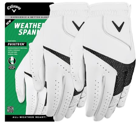 Callaway Golf Weather Spann Glove (White, X-Large, Standard (2-Pack), Worn on Right Hand)