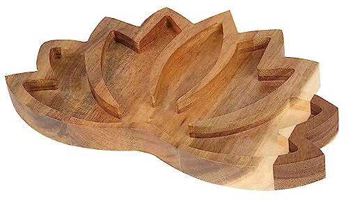 Soulnioi Plateau en forme de lotus en forme de cristal, plateau de présentation de bijoux en bois, étagère en cristal de lotus pour ranger des pierres précieuses, dessous de verre, biscuits