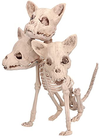 Boland 72423 - Skelett Deko, 33 cm, 3-köpfige Dekofigur, Hunde Skelett, Dekoration, Halloween Deko, Party Deko