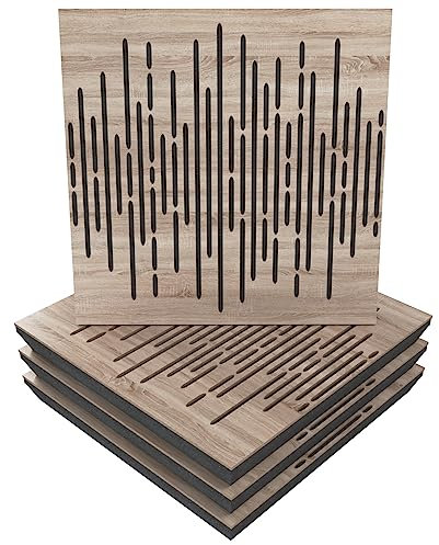 Panel acústico difuso de absorción de sonido | 50 x 50 x 5 cm | Absorción - Difusión - Reflexión - Insonorización | Madera perforada laminada: (x4 ondas, Sonoma)
